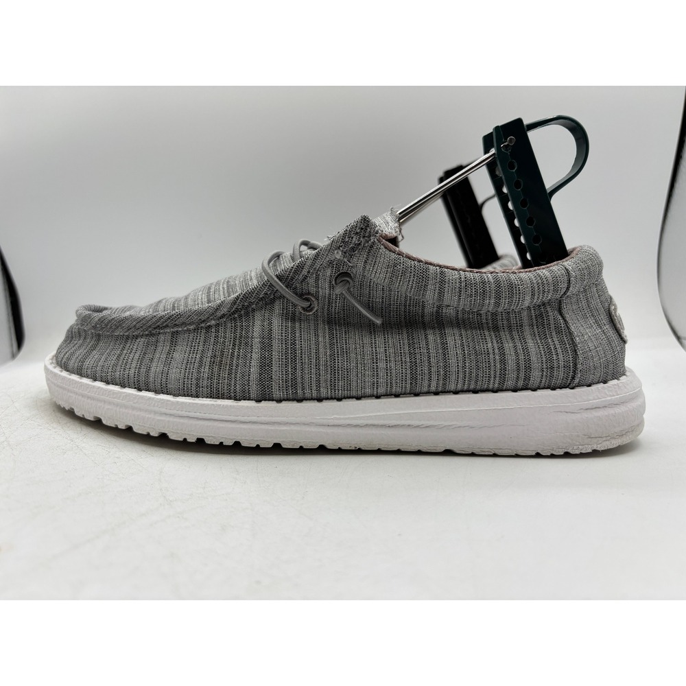 Hey Dude Wally Youth Blend Linen Stone Men Size Y6 L7 Slip On Casual Shoes
